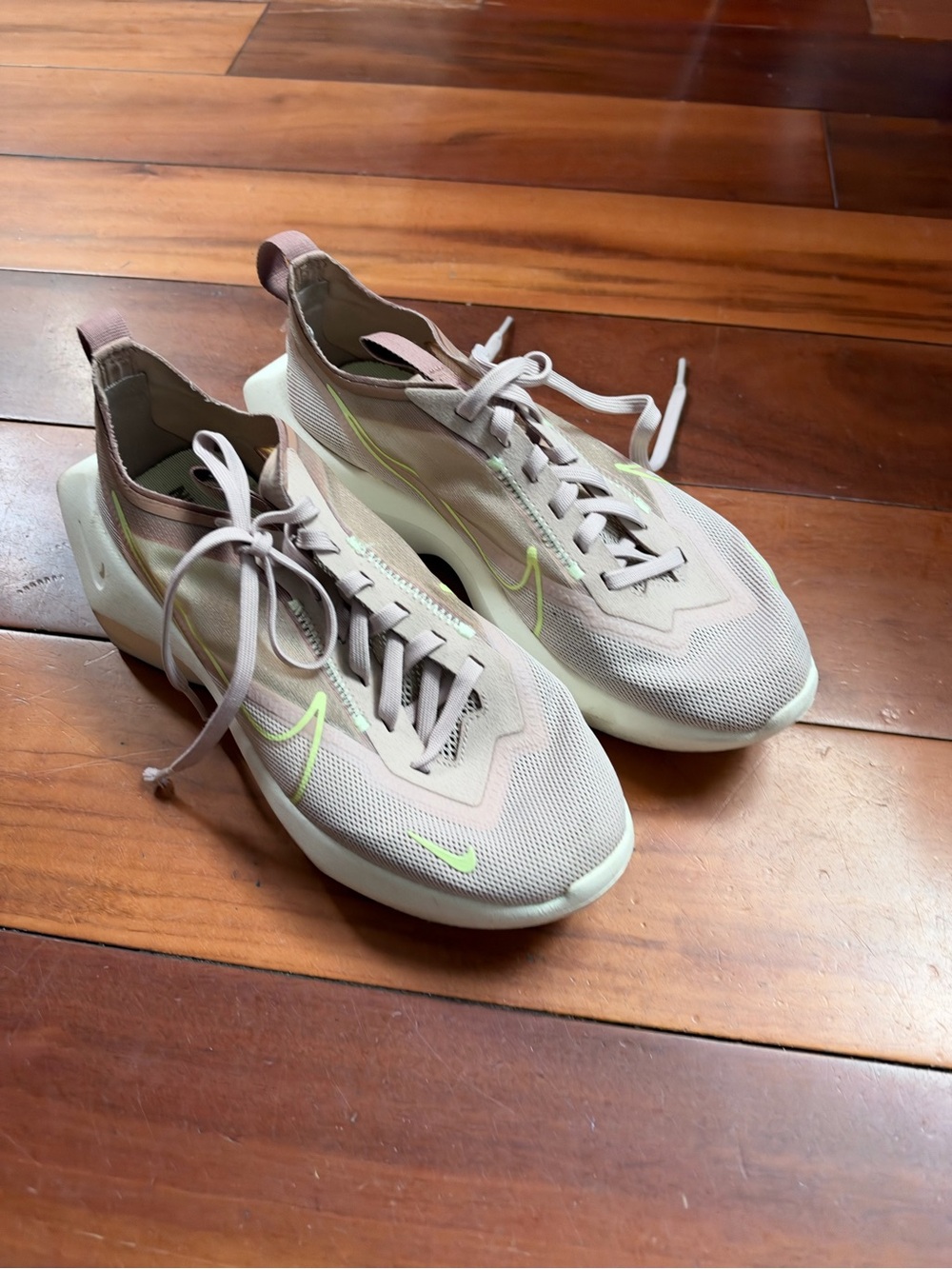 Nike Women's Pale Pink Running Shoes with Neon Lime Swoosh